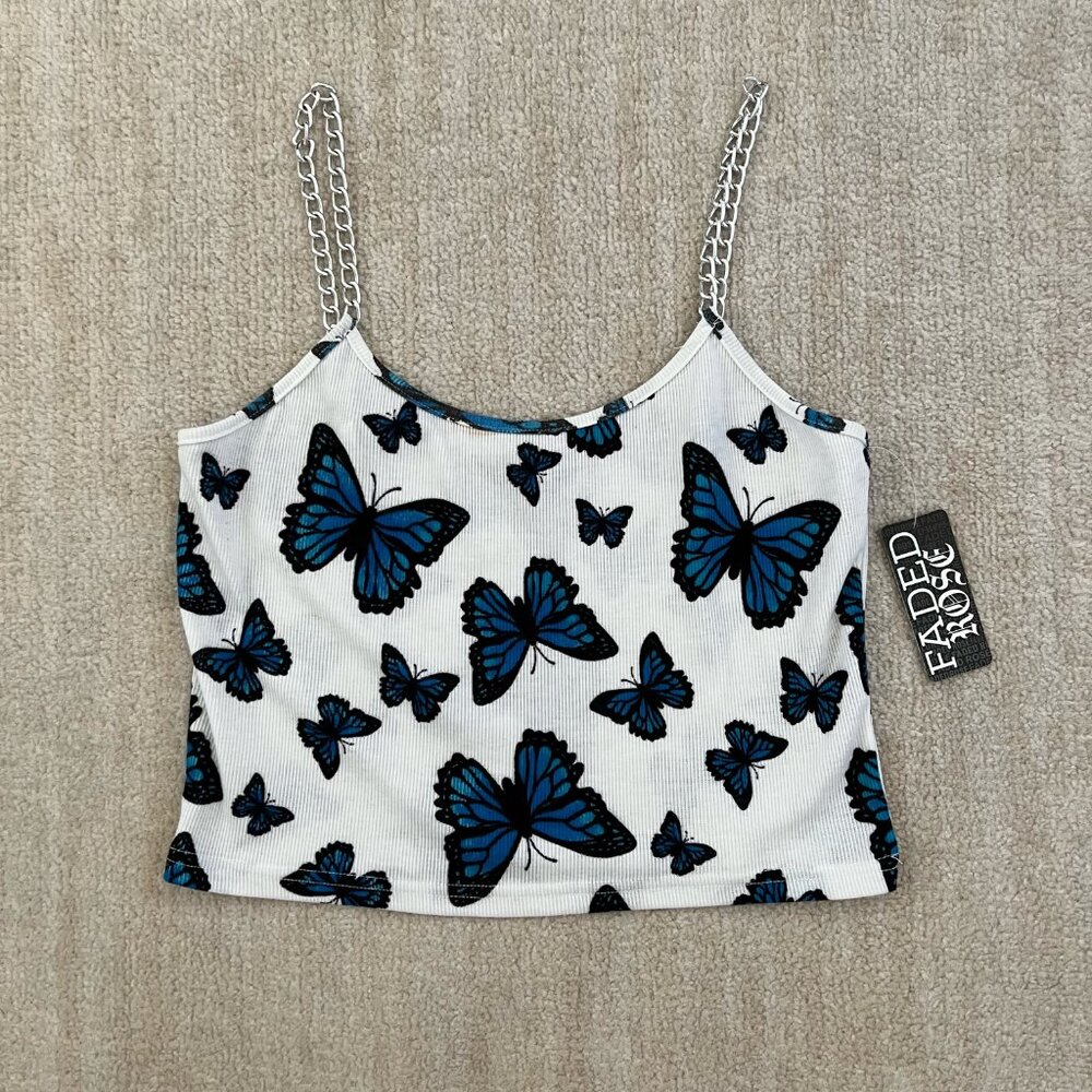 NWT Faded Rose Butterfly Ribbed Crop Top Tank L